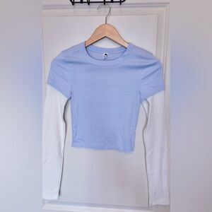BP Nordstrom Rack Light Blue Short-Sleeve Over White Layered Long Sleeve Top S